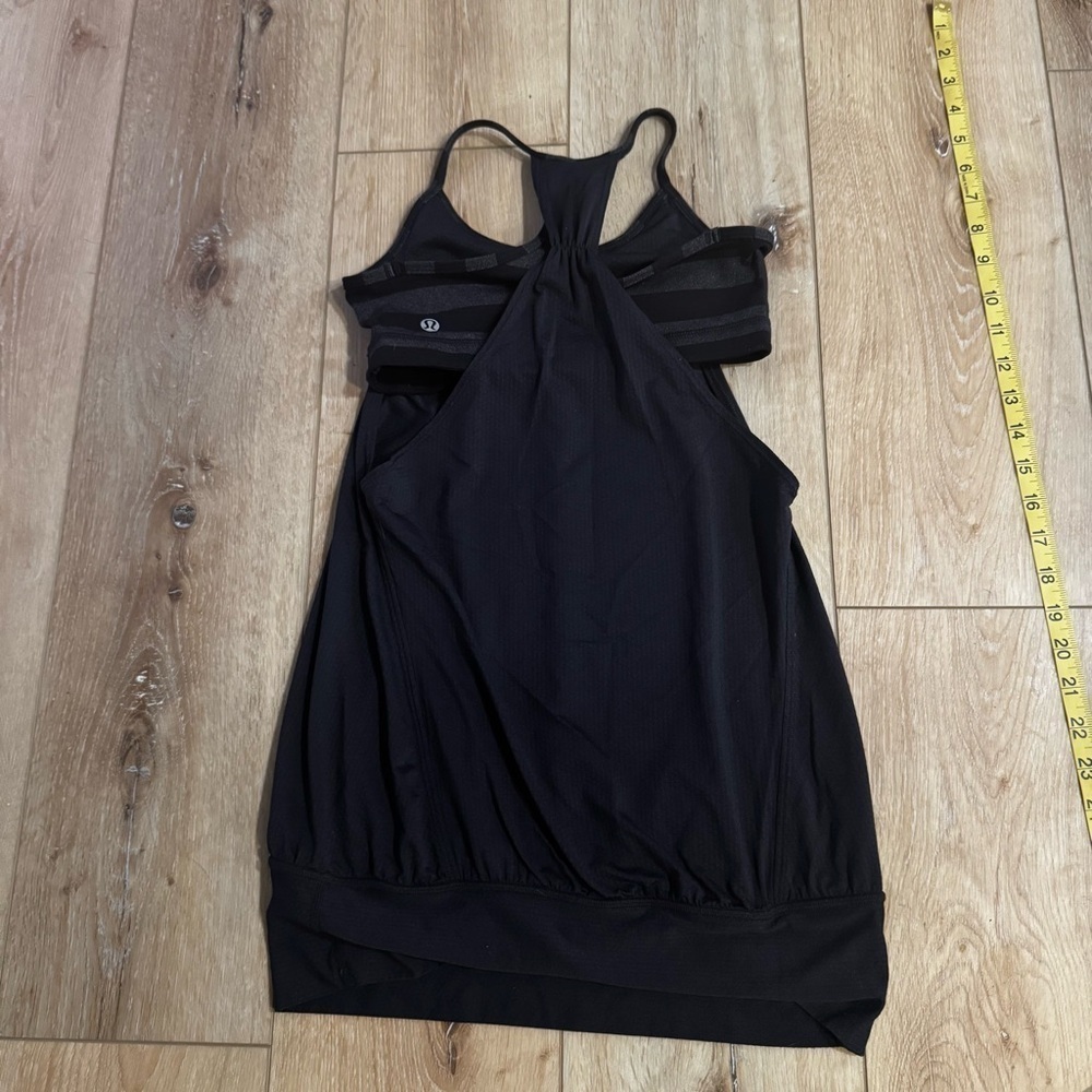 Lululemon black & gray tank top with attached sports bra, razor back, size 4. - Picture 8 of 14